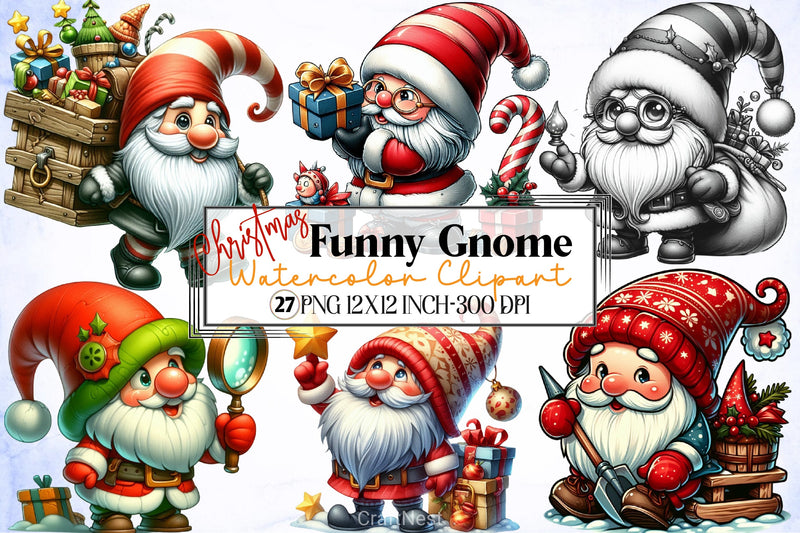 Christmas Retro Gnome Clipart Bundle - CraftNest - Digital Crafting and Art