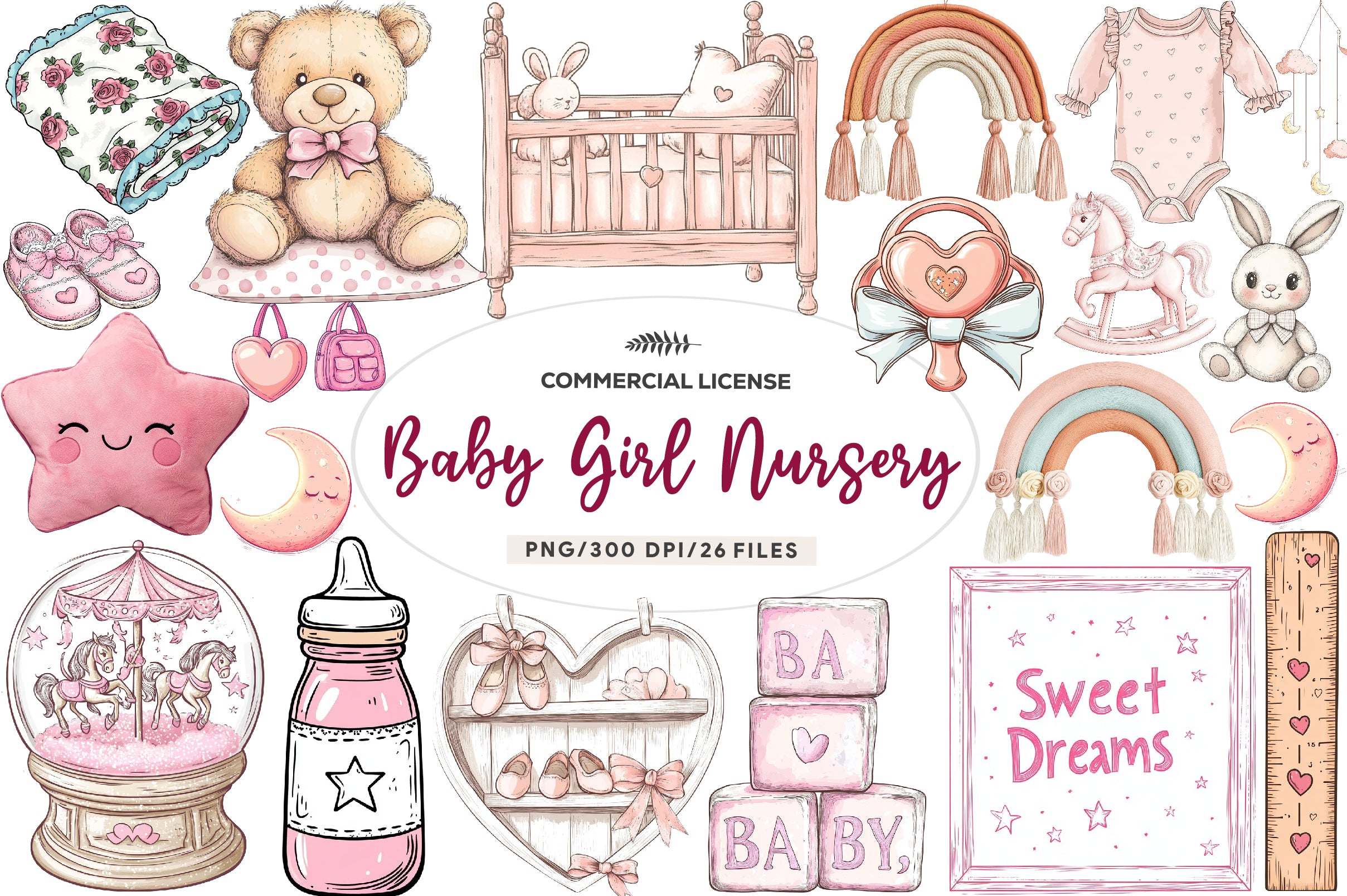 Pink Baby Girl Nursery Clipart Bundle 2 - CraftNest - Digital Crafting and Art
