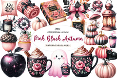 Pink And Black Autumn Clipart Bundle - CraftNest - Digital Crafting and Art
