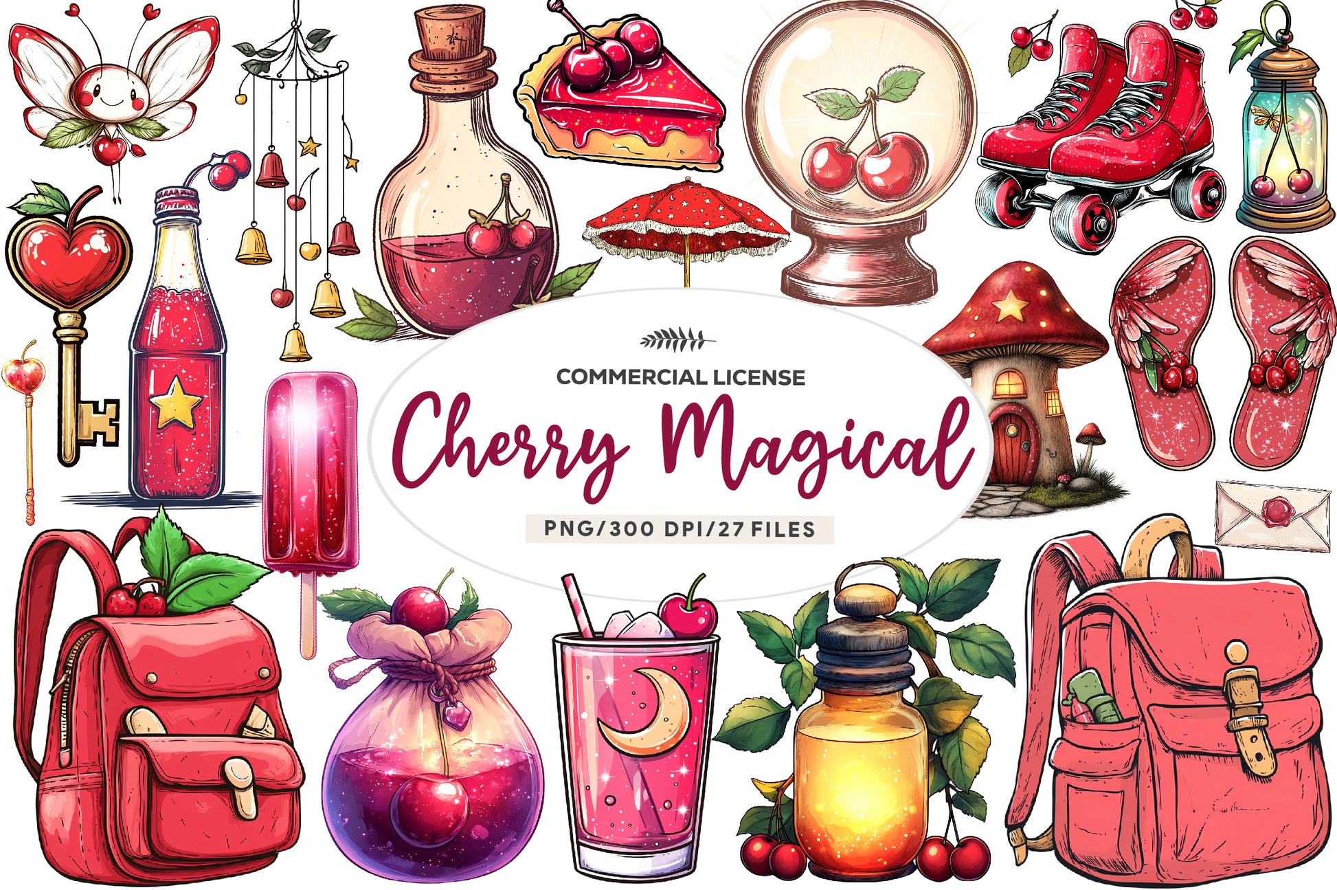 Cherry Red Magical Summer Clipart Bundle - CraftNest - Digital Crafting and Art