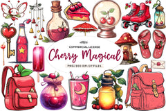 Cherry Red Magical Summer Clipart Bundle - CraftNest - Digital Crafting and Art