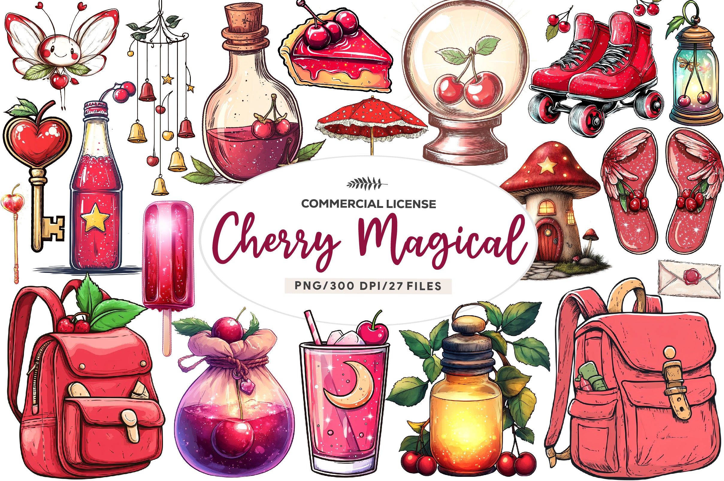 Cherry Red Magical Summer Clipart Bundle - CraftNest - Digital Crafting and Art
