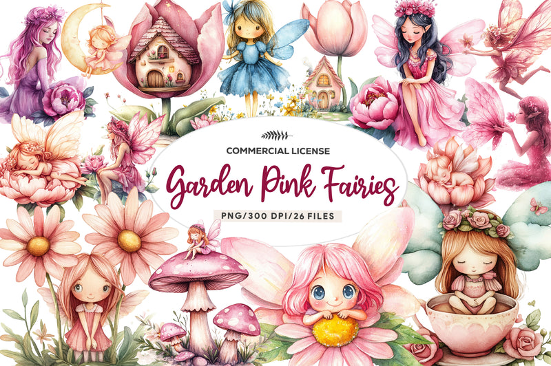 Magical Garden Pink Fairies Clipart Bundle - CraftNest - Digital Crafting and Art