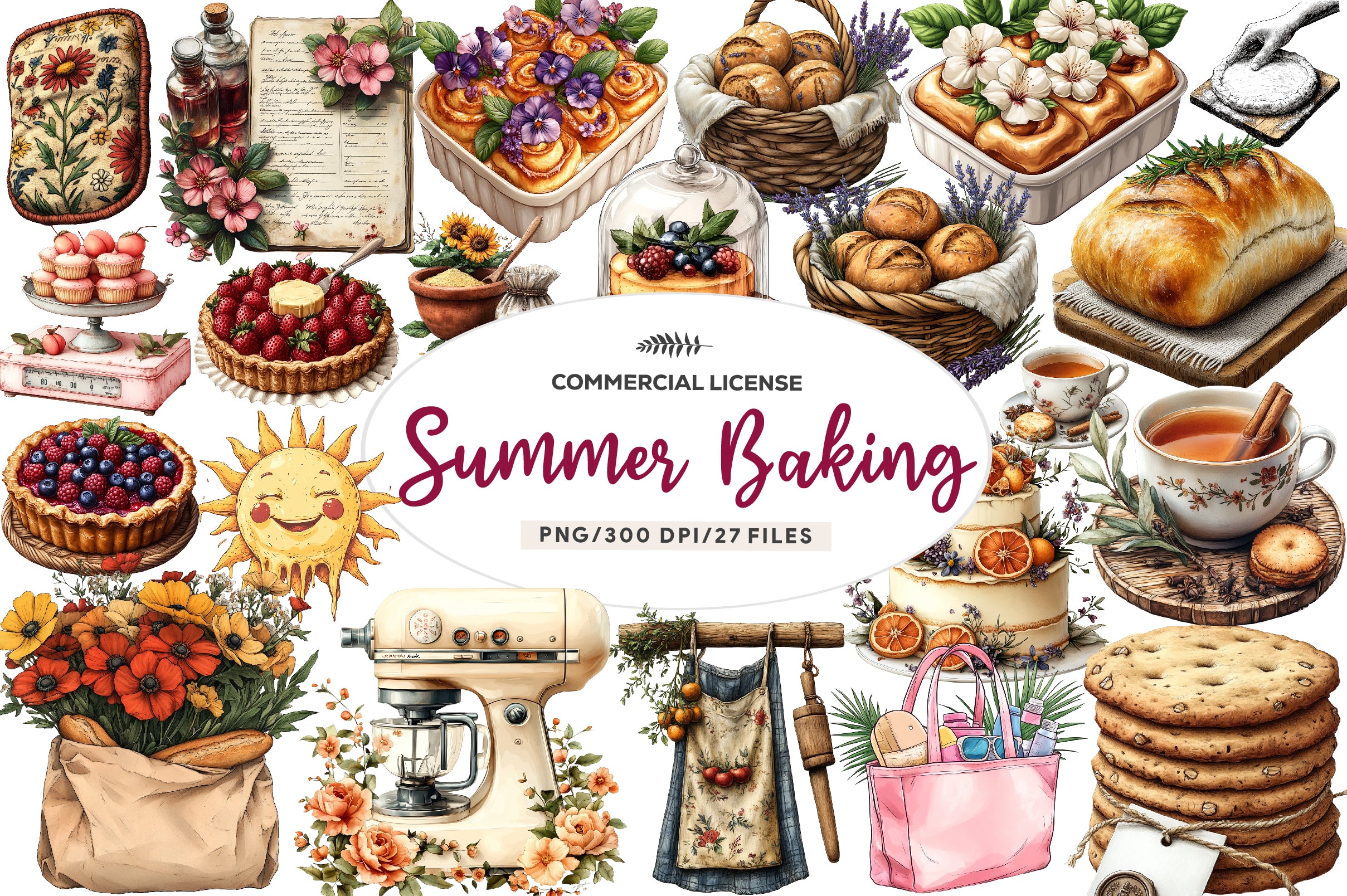 Bohemian Summer Baking Clipart Bundle - CraftNest - Digital Crafting and Art