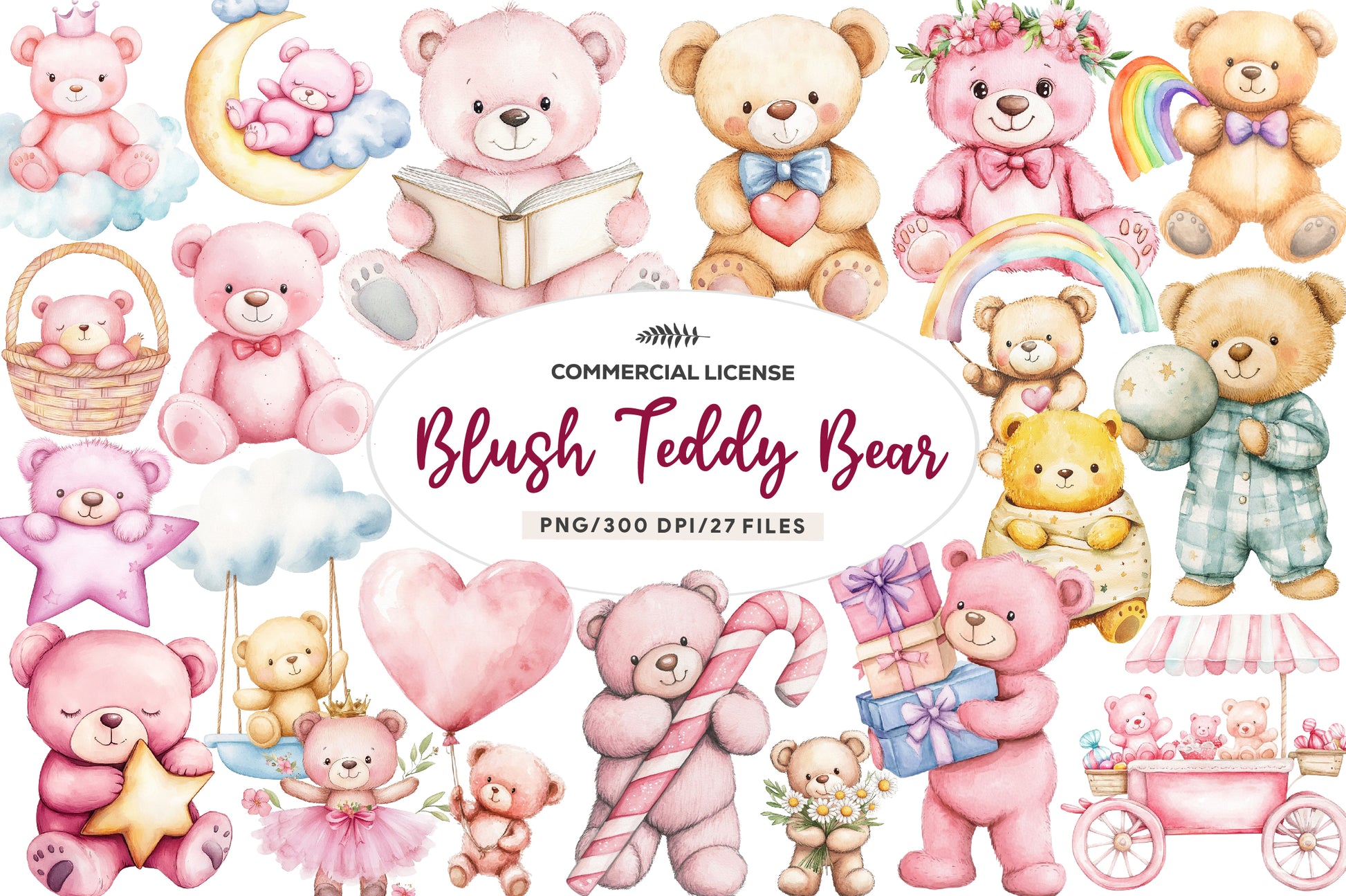 Pink Cute Blush Teddy Bear Clipart Bundle - CraftNest - Digital Crafting and Art