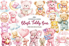 Pink Cute Blush Teddy Bear Clipart Bundle - CraftNest - Digital Crafting and Art