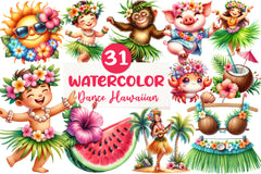 Cute Tropical Hula Dance Hawaiian Clipart Bundle - CraftNest - Digital Crafting and Art