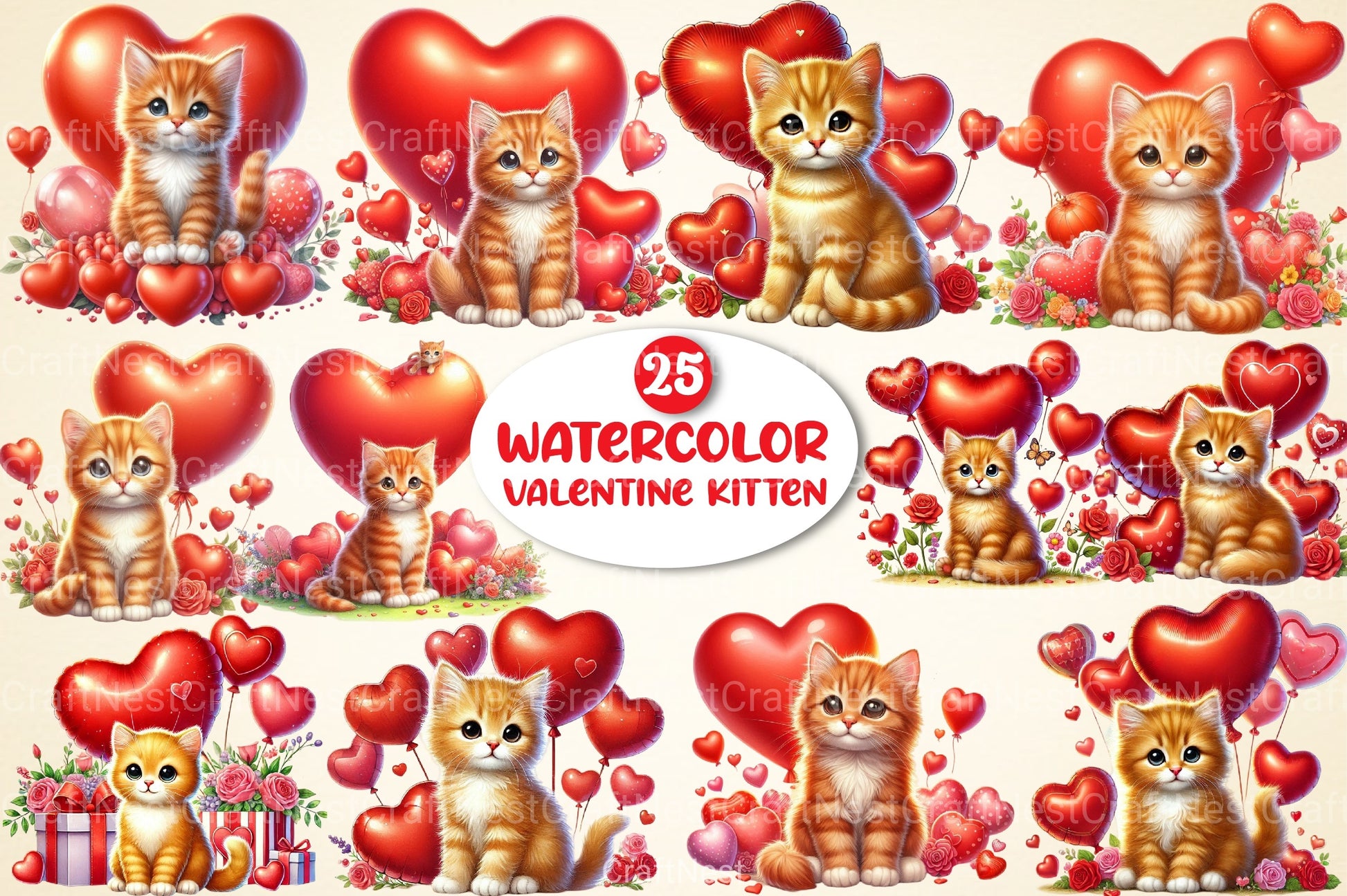 Cute Valentine Kitten Clipart Bundle 4 - CraftNest - Digital Crafting and Art
