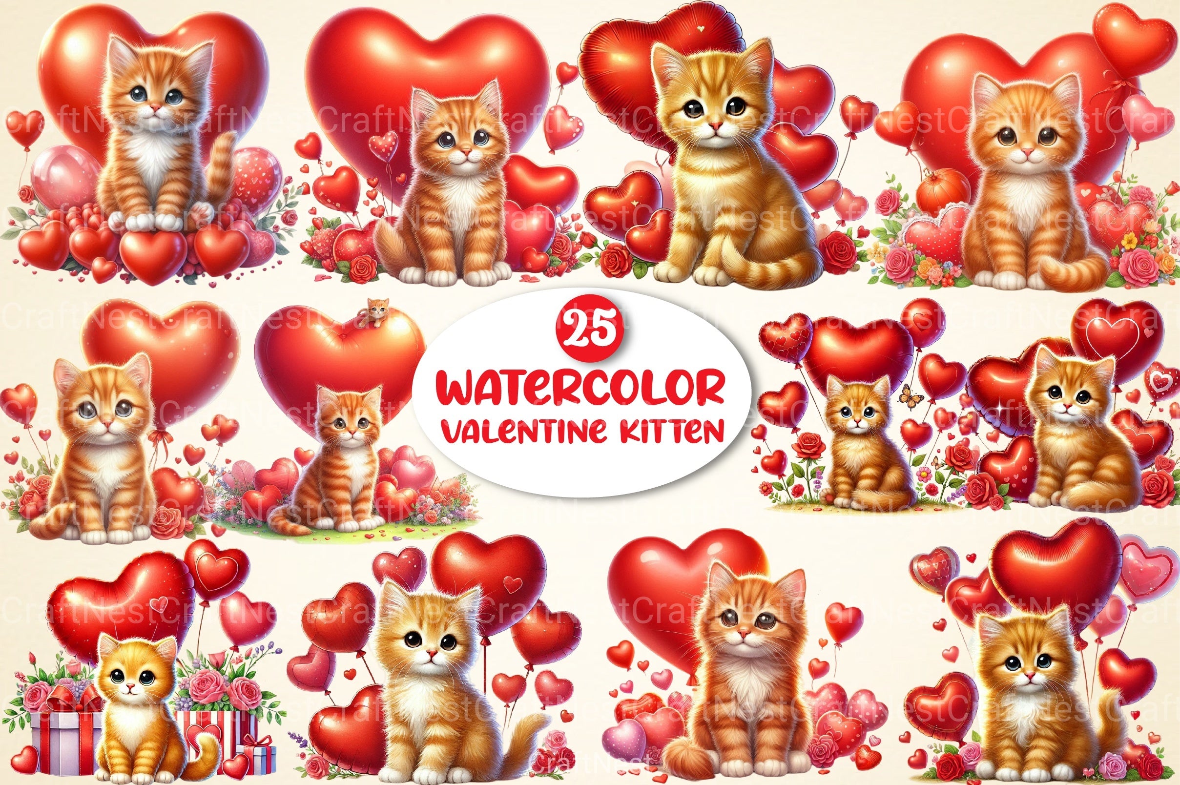 Cute Valentine Kitten Clipart Bundle 4 - CraftNest - Digital Crafting and Art