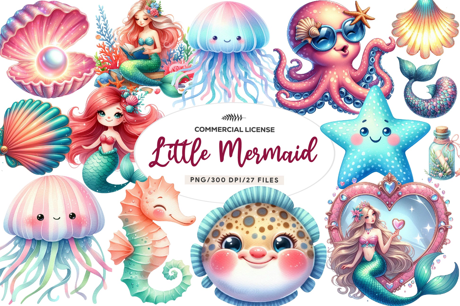 Cute The Little Mermaid Clipart Bundle - CraftNest - Digital Crafting and Art