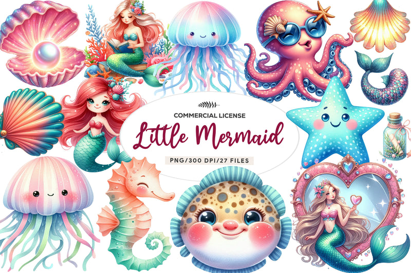Cute The Little Mermaid Clipart Bundle - CraftNest - Digital Crafting and Art