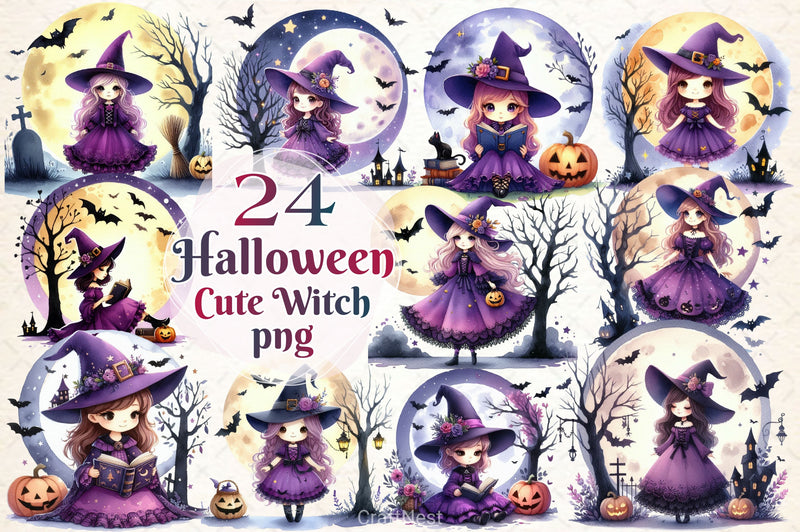 Halloween Cute Witch Clipart Bundle 4 - CraftNest - Digital Crafting and Art