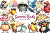 Quirky Whimsical Summer Birds Clipart Bundle