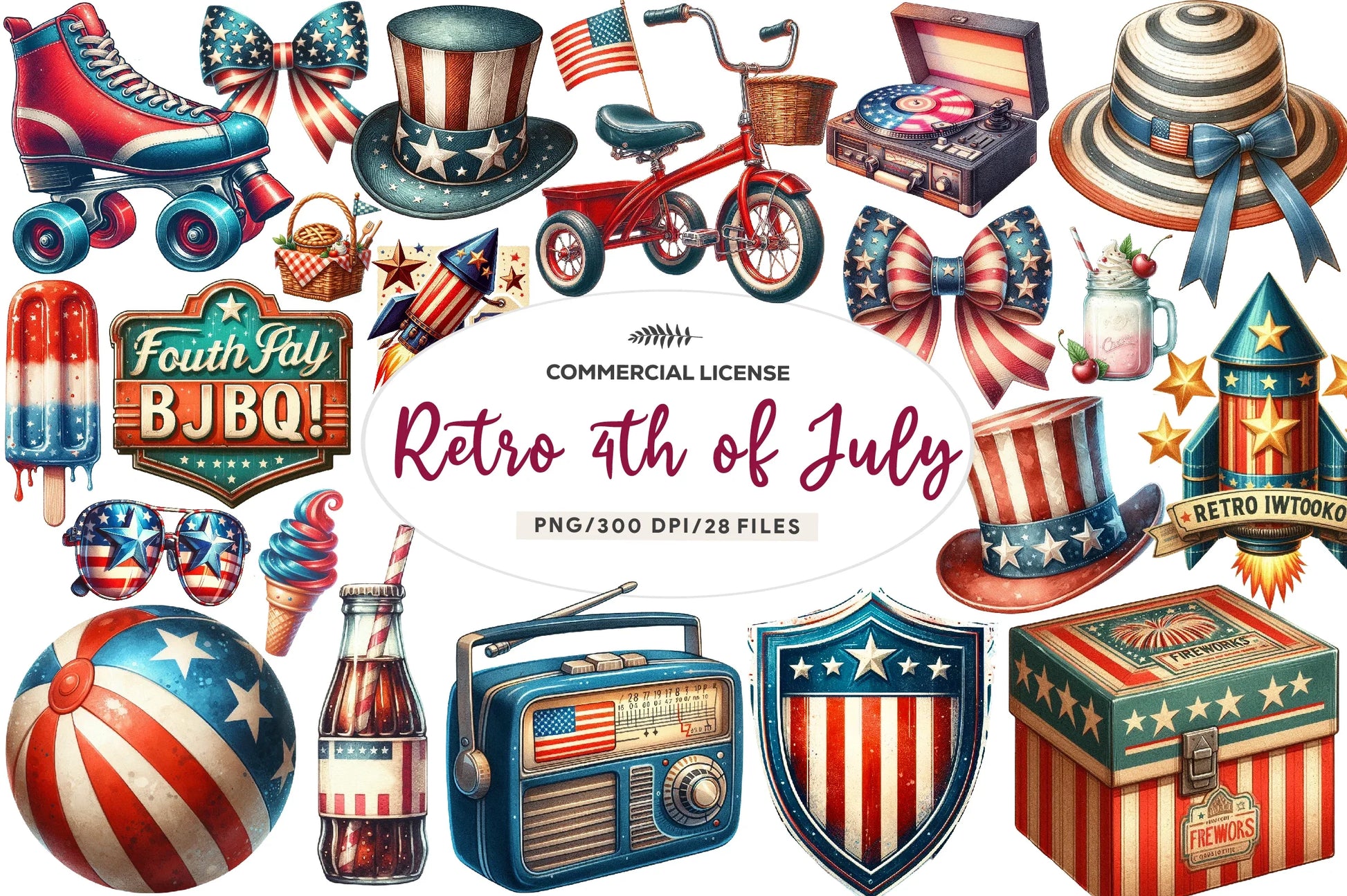 Retro 4th Of July Clipart Bundle 1 - CraftNest - Digital Crafting and Art