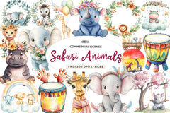 Cute Boho Baby Safari Animals Clipart Bundle - CraftNest - Digital Crafting and Art
