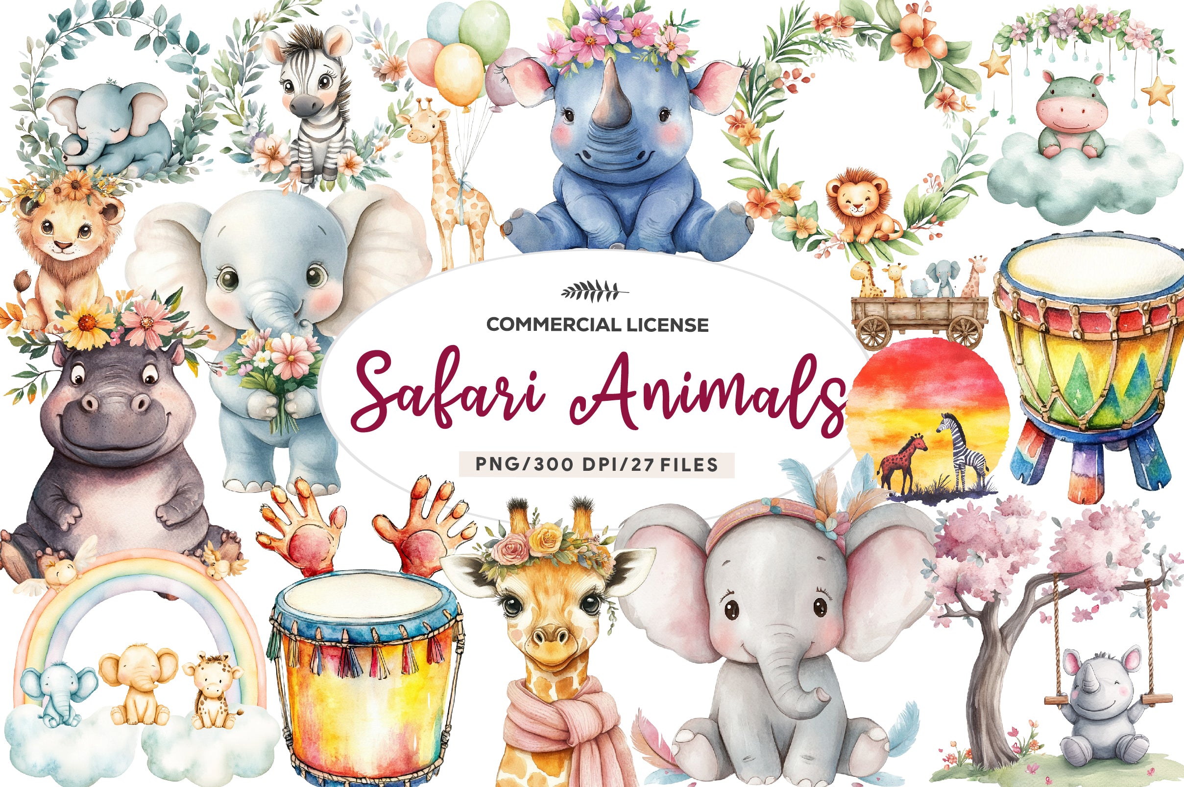 Cute Boho Baby Safari Animals Clipart Bundle - CraftNest - Digital Crafting and Art