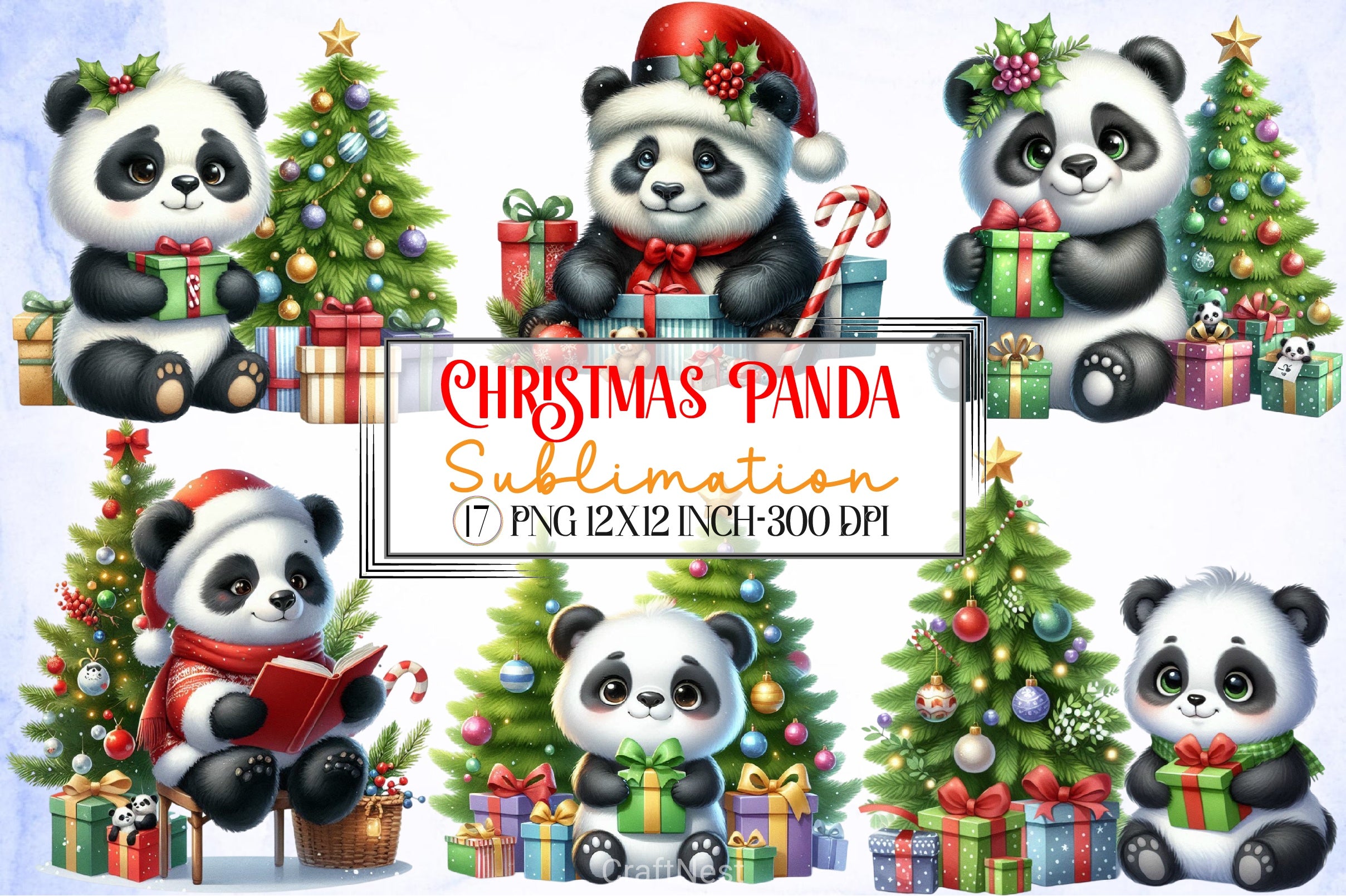 Christmas Panda Clipart Bundle 4 - CraftNest - Digital Crafting and Art