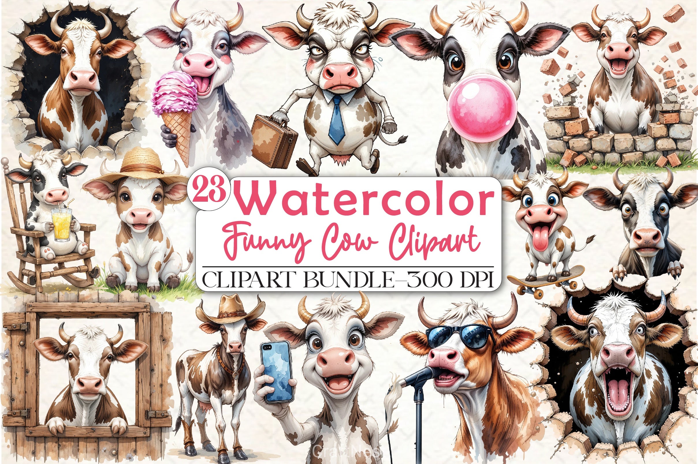Funny Cow Clipart Bundle - CraftNest - Digital Crafting and Art