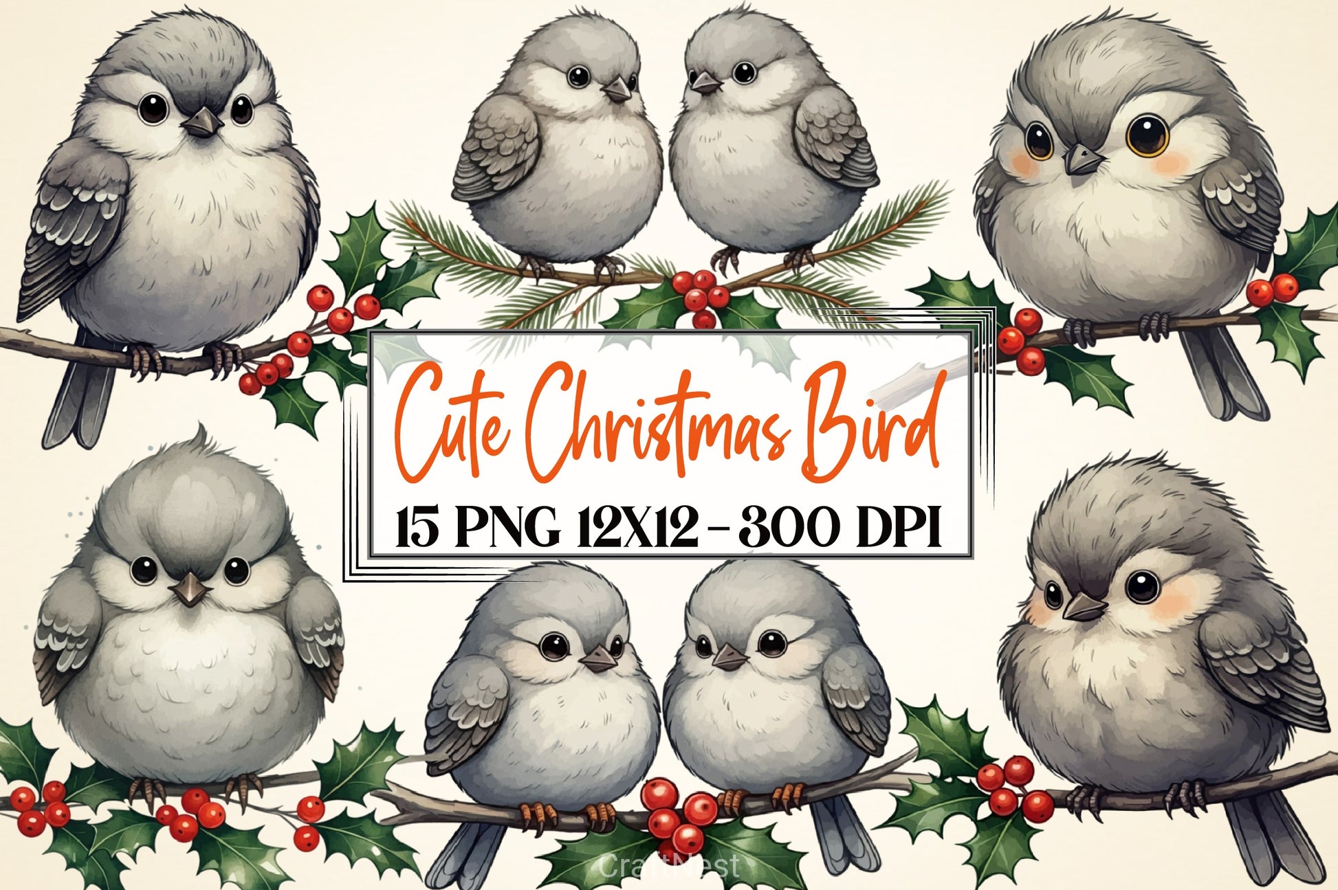 Cute Christmas Bird Clipart Bundle - CraftNest - Digital Crafting and Art