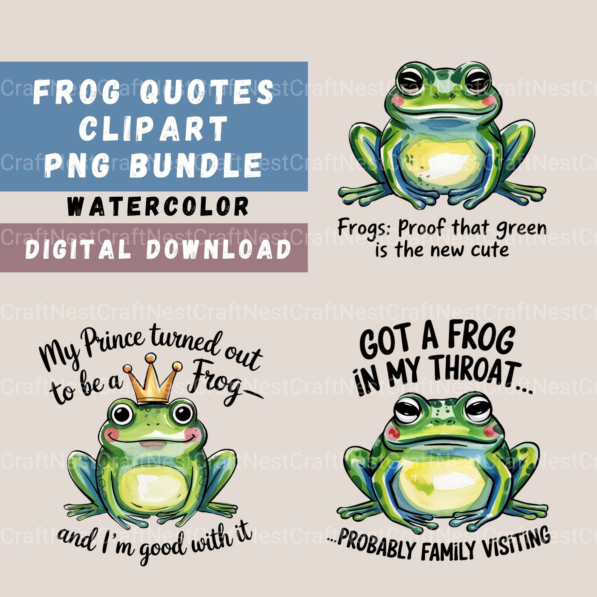Funny Frog Quotes Clipart Bundle - CraftNest - Digital Crafting and Art