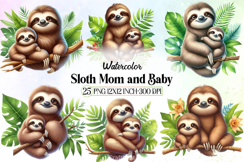 Sloth Mom & Baby Clipart Bundle - CraftNest - Digital Crafting and Art