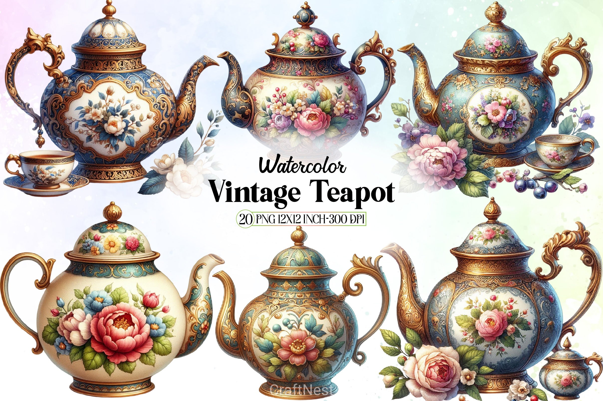 Vintage Teapot Clipart Bundle - CraftNest - Digital Crafting and Art
