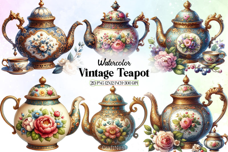 Vintage Teapot Clipart Bundle - CraftNest - Digital Crafting and Art