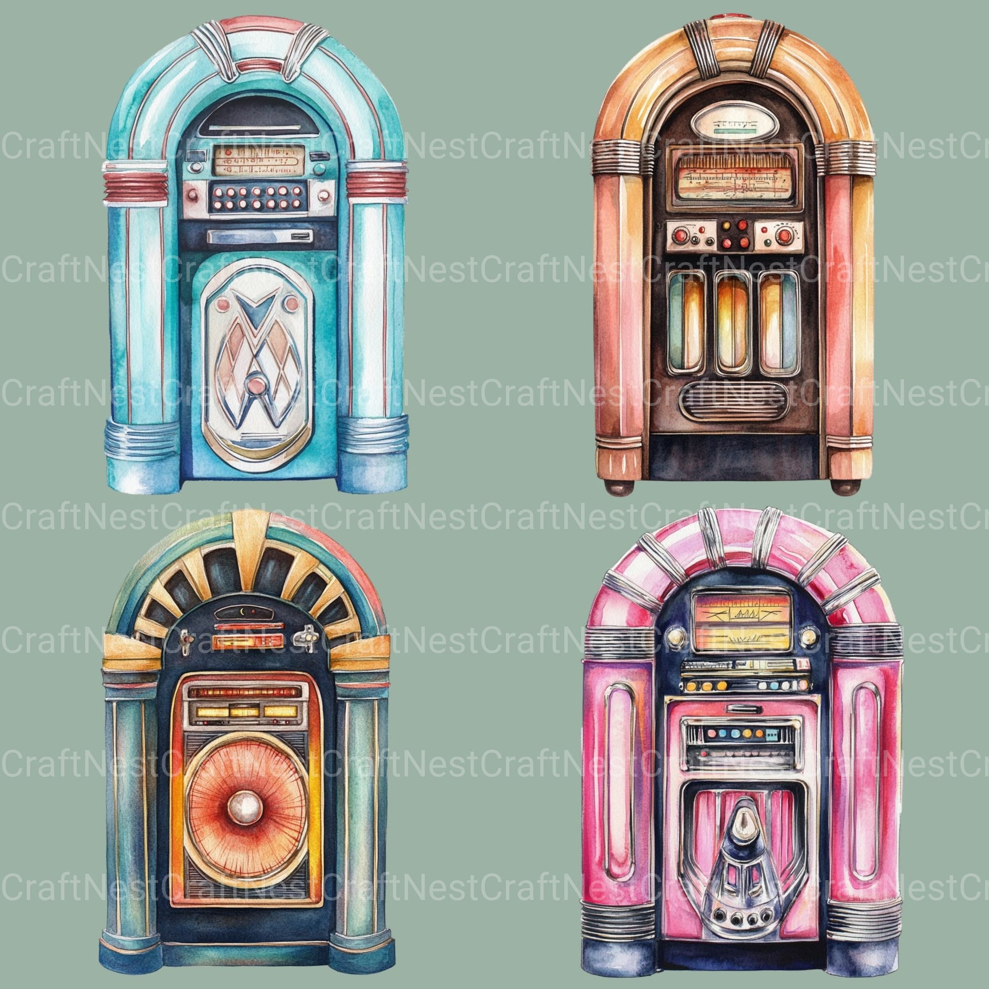 Jukebox Vintage Clipart Bundle - CraftNest - Digital Crafting and Art