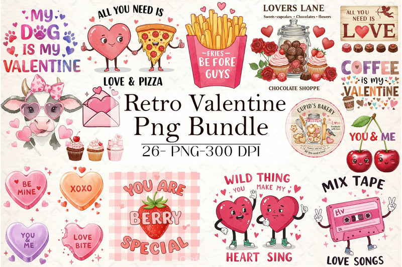 Retro Valentine Clipart Bundle - CraftNest - Digital Crafting and Art