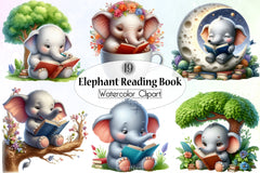 Elephant Reading Clipart Bundle - CraftNest - Digital Crafting and Art