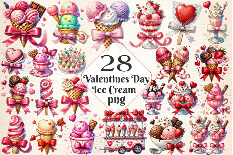 Valentines Ice Cream With Bows Clipart Bundle 2 - CraftNest - Digital Crafting and Art