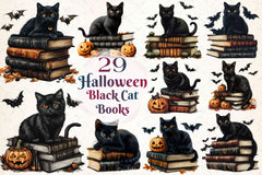 Halloween Black Cat On Books Clipart Bundle 2 - CraftNest - Digital Crafting and Art