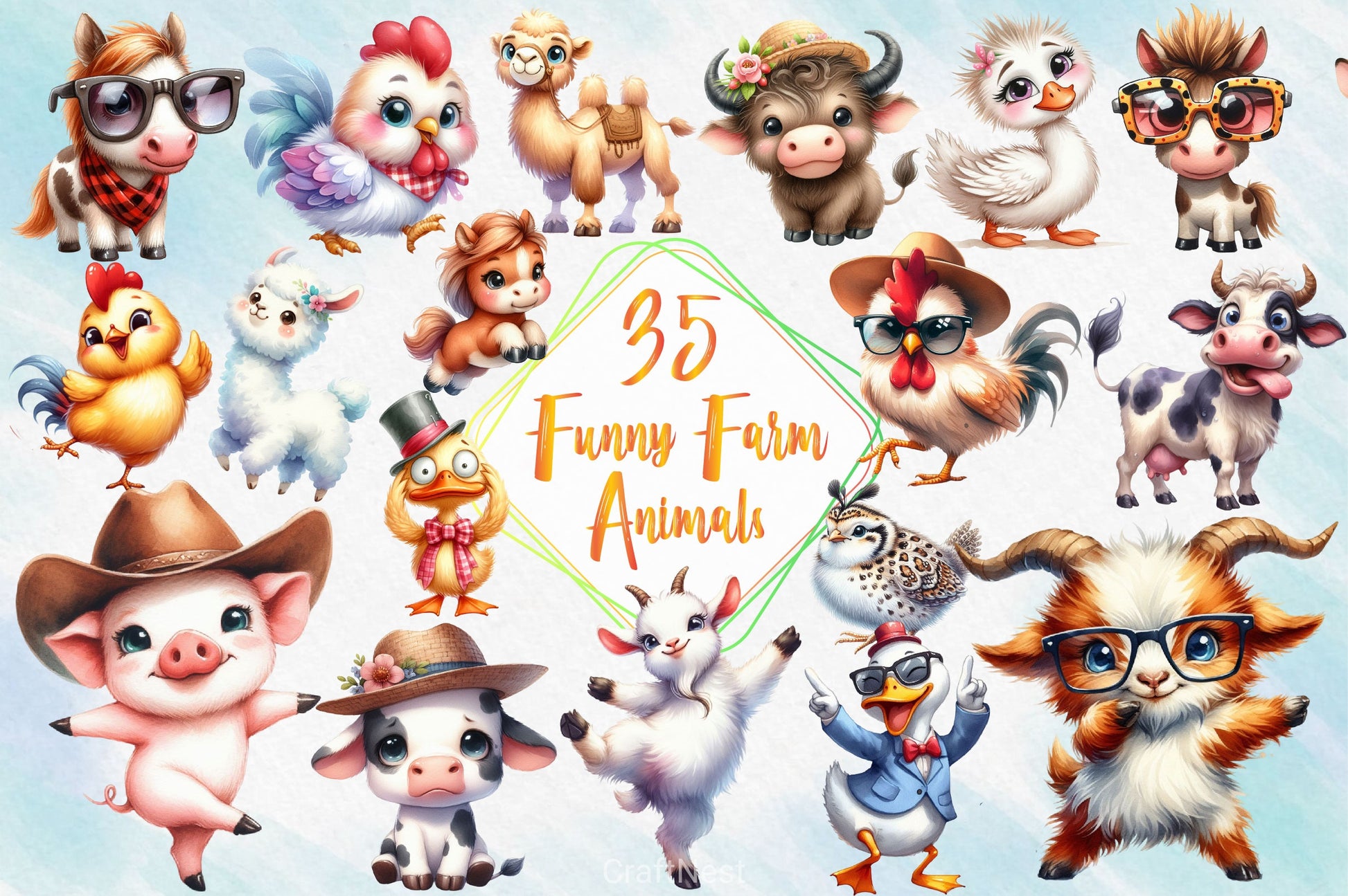 Cute Funny Farm Animals Clipart Bundle - CraftNest - Digital Crafting and Art