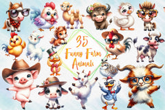 Cute Funny Farm Animals Clipart Bundle - CraftNest - Digital Crafting and Art
