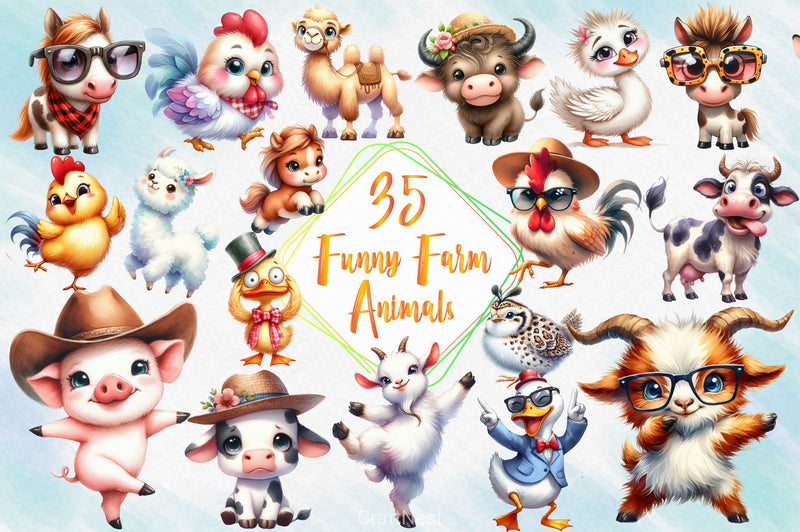 Cute Funny Farm Animals Clipart Bundle - CraftNest - Digital Crafting and Art