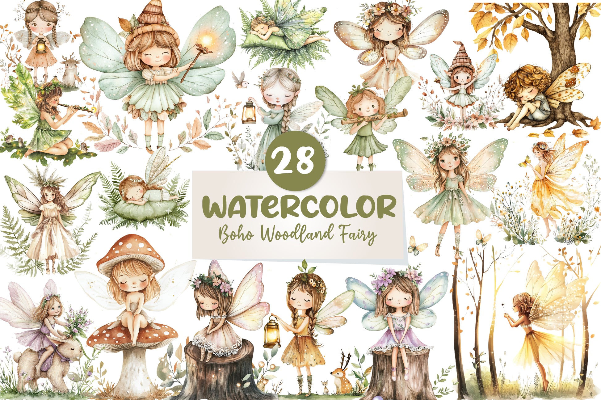 Boho Woodland Fairy Clipart Bundle - CraftNest - Digital Crafting and Art