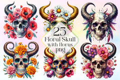 Floral Skull With Horns Clipart Bundle - CraftNest - Digital Crafting and Art