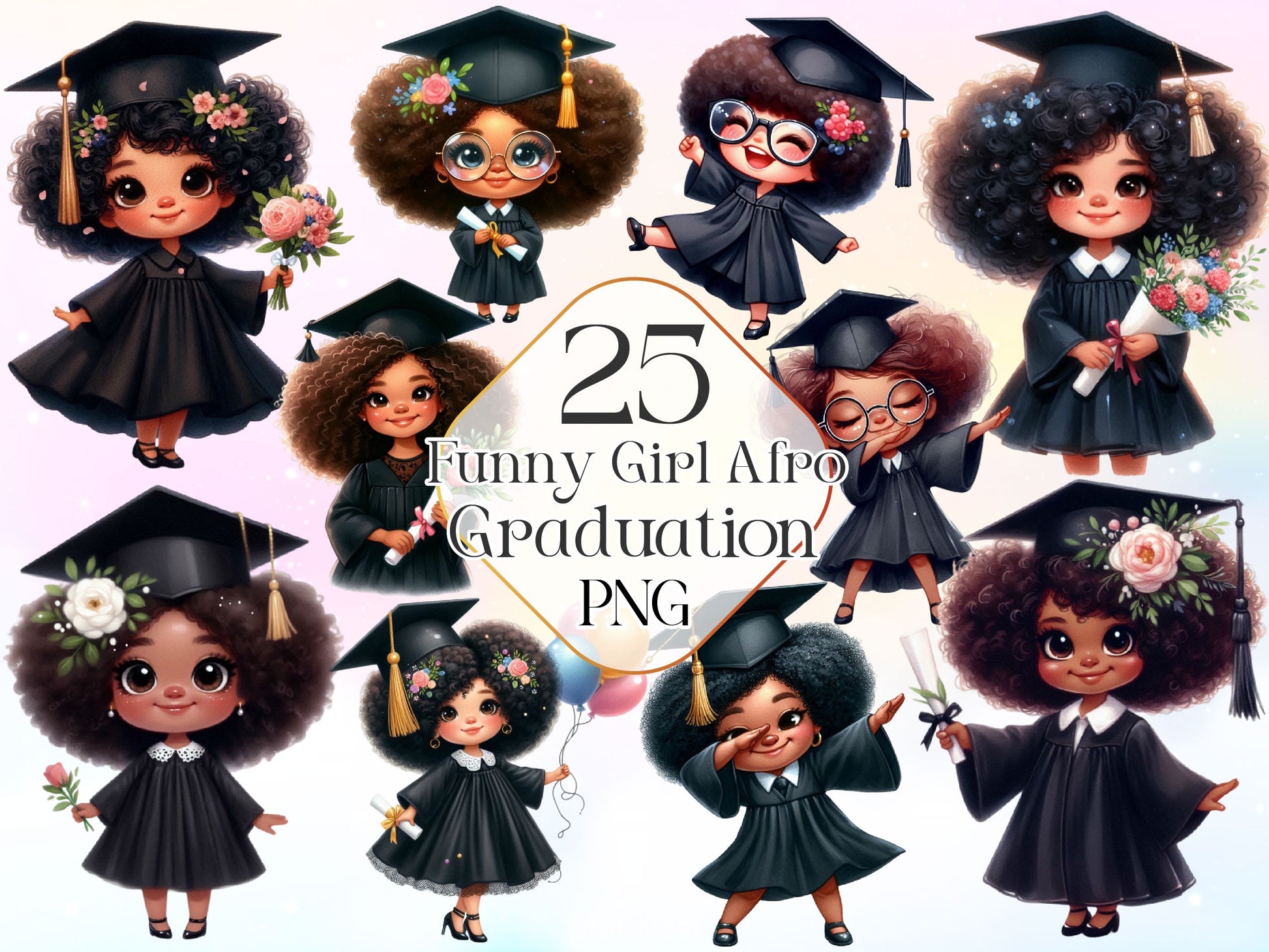 Funny Girl Afro Graduation Clipart Bundle - CraftNest - Digital Crafting and Art