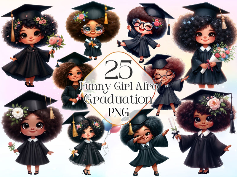 Funny Girl Afro Graduation Clipart Bundle - CraftNest - Digital Crafting and Art