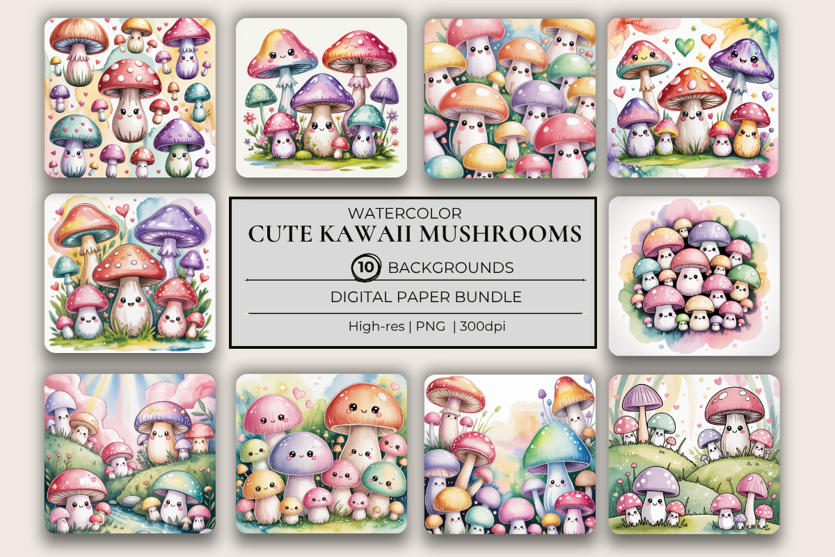 Kawaii Mushrooms Background Papers