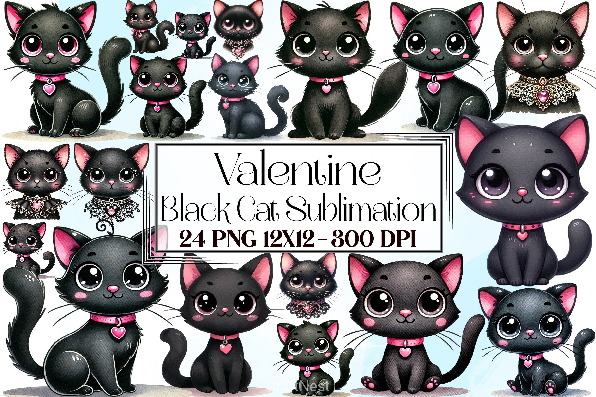 Valentine Black Cat Clipart Bundle - CraftNest - Digital Crafting and Art
