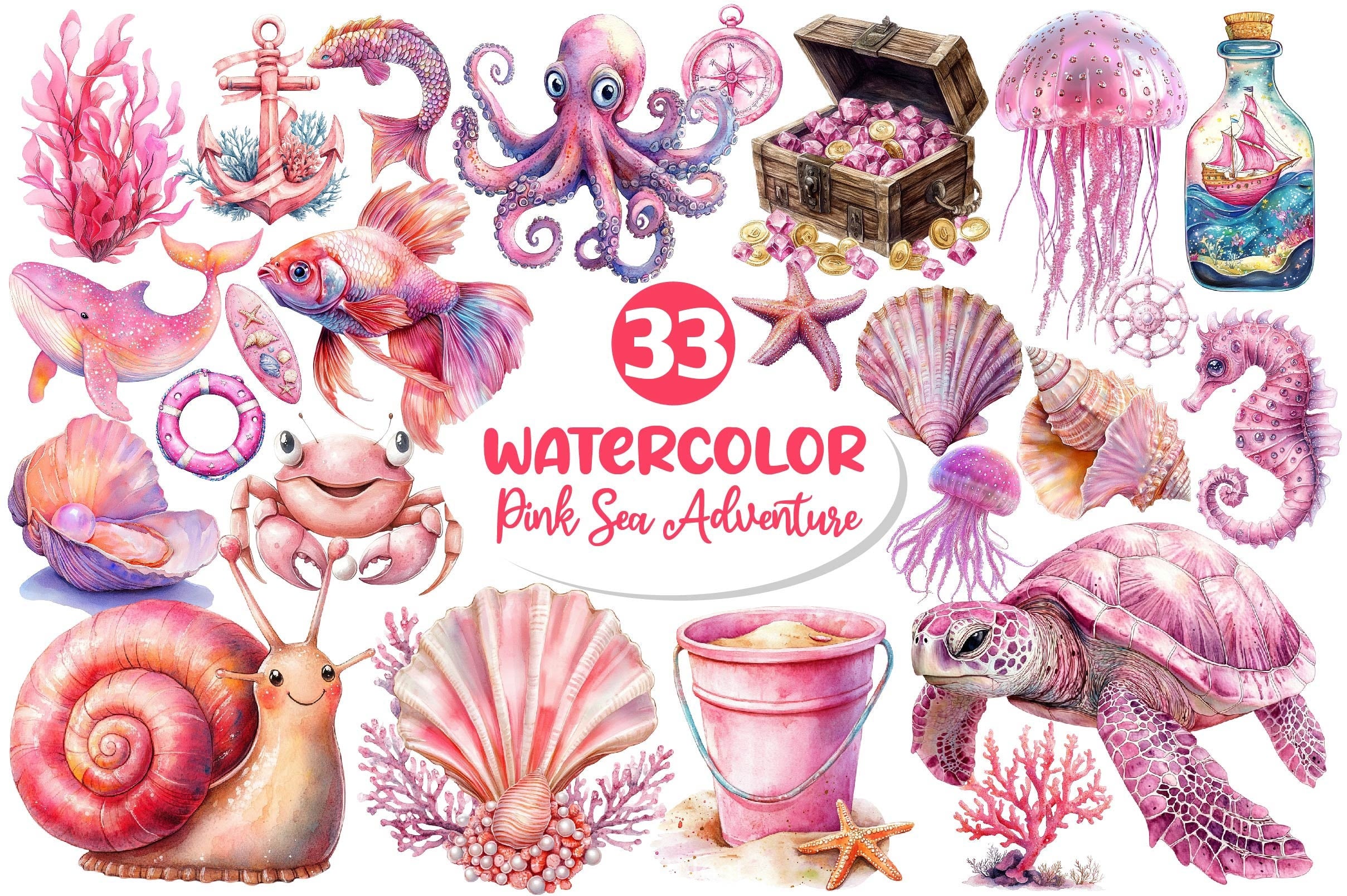Pink Sea Adventure Clipart Bundle 2 - CraftNest - Digital Crafting and Art