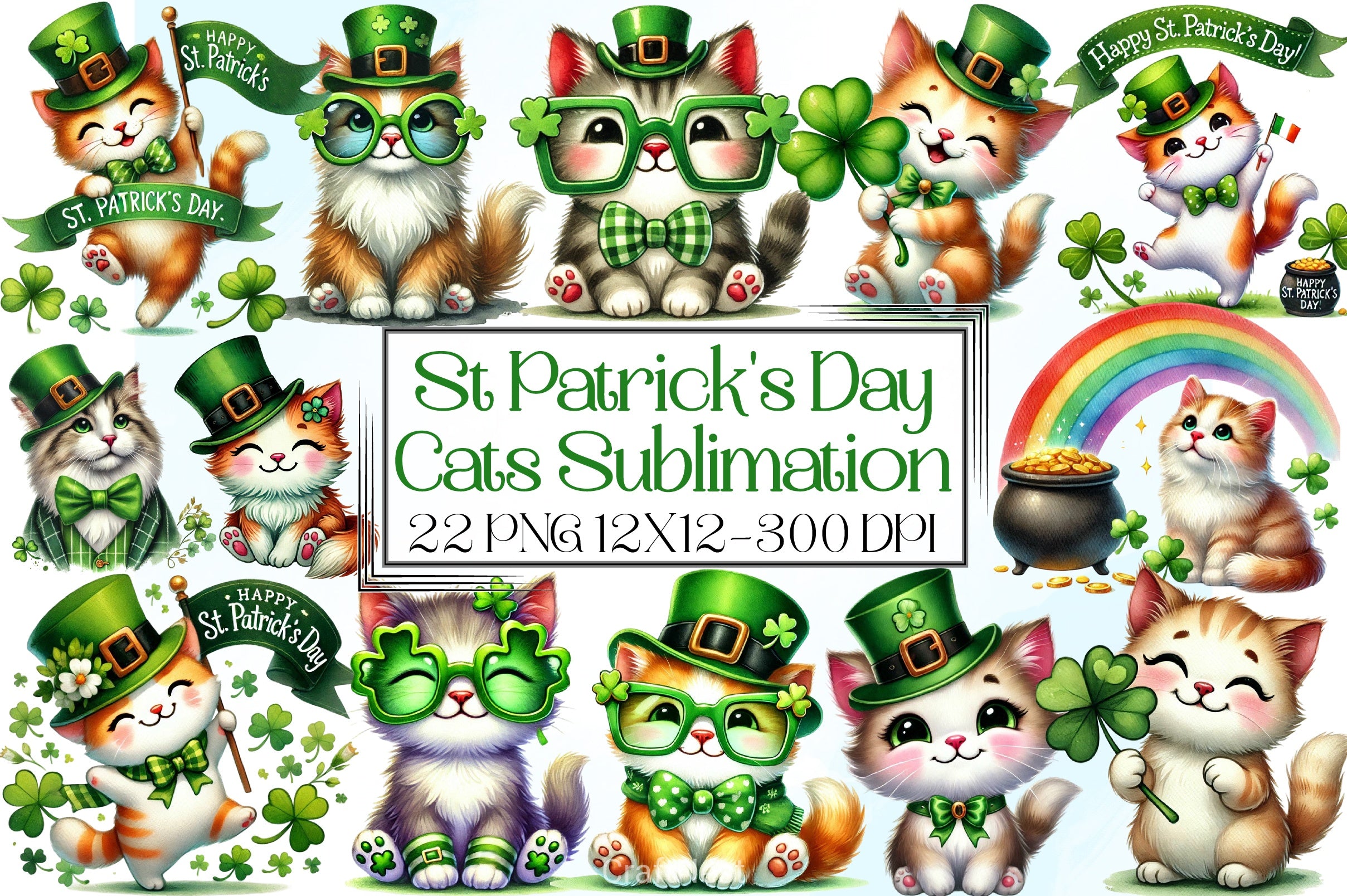 St Patrick's Day Cats Clipart Bundle - CraftNest - Digital Crafting and Art