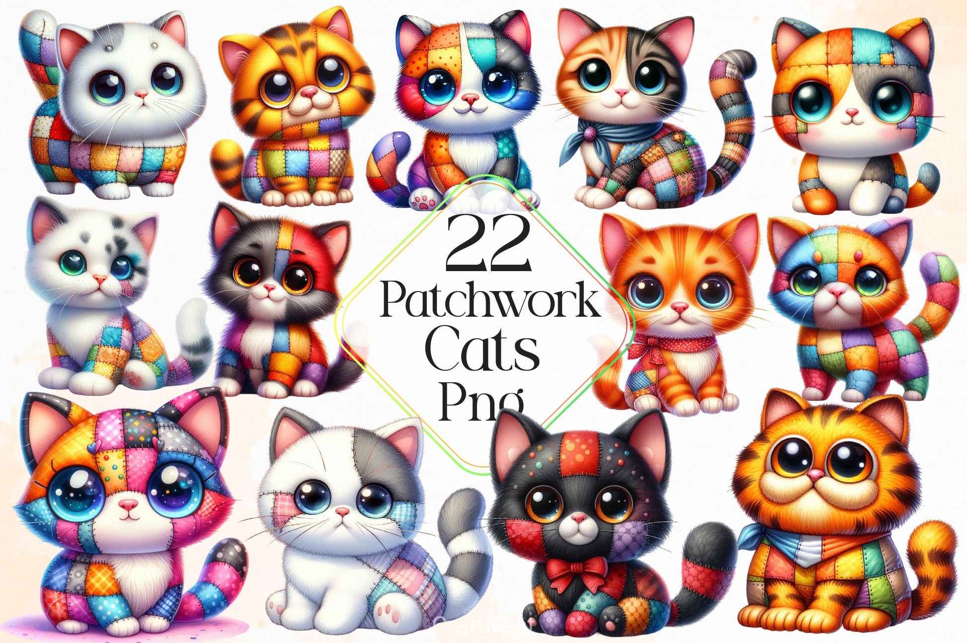 Cute Patchwork Cats Clipart Bundle - CraftNest - Digital Crafting and Art