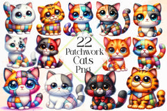 Cute Patchwork Cats Clipart Bundle - CraftNest - Digital Crafting and Art