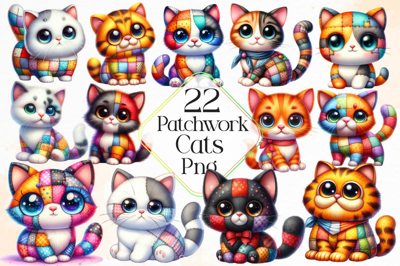 Cute Patchwork Cats Clipart Bundle - CraftNest - Digital Crafting and Art