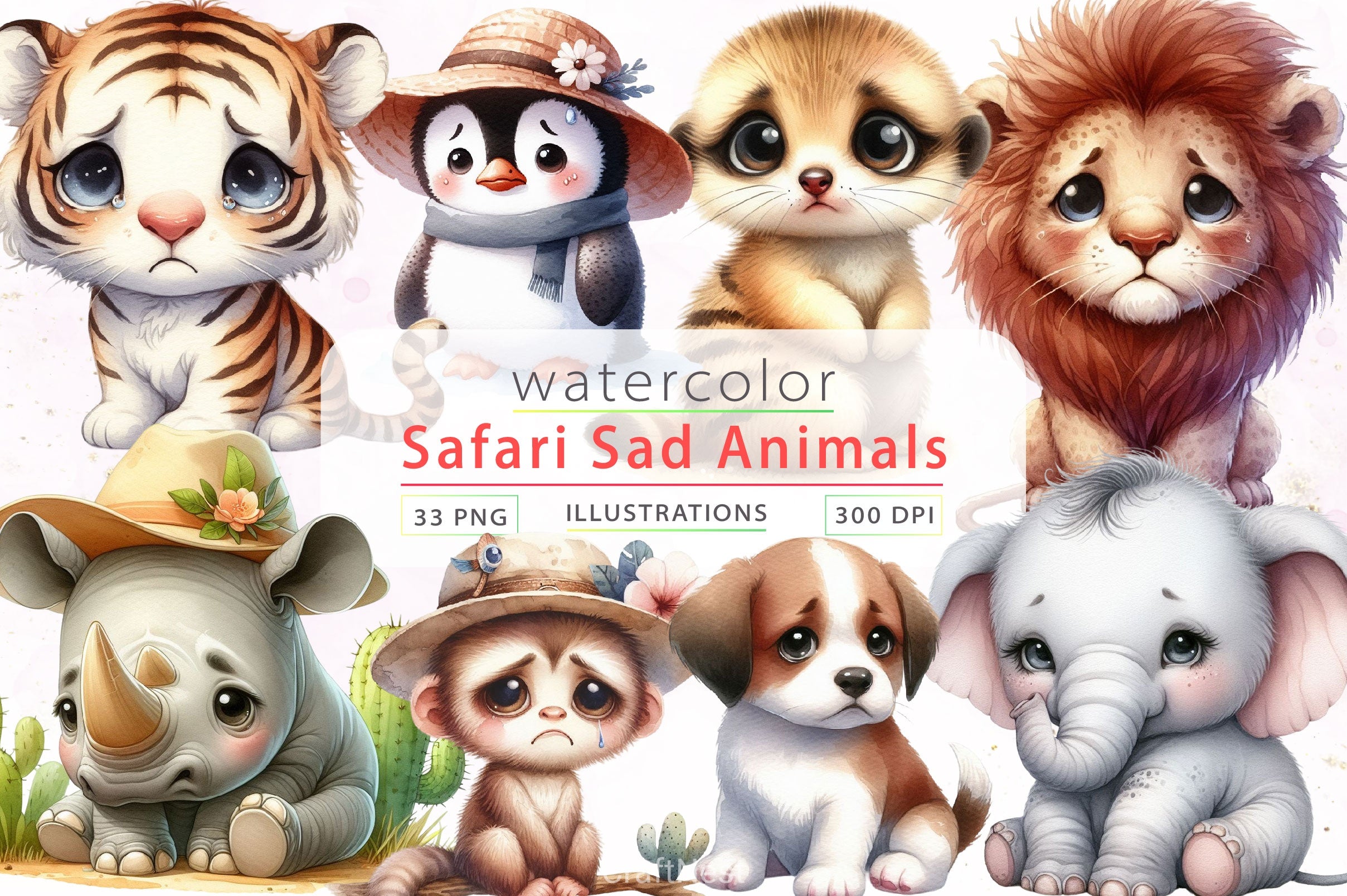 Safari Sad Animals Clipart Bundle - CraftNest - Digital Crafting and Art
