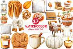 Cozy Caramel & White Fall Clipart Bundle - CraftNest - Digital Crafting and Art