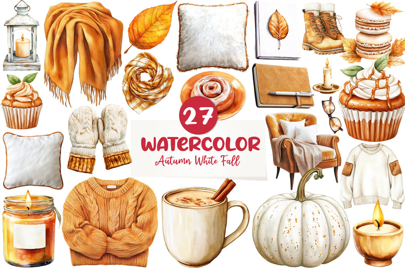 Cozy Caramel & White Fall Clipart Bundle - CraftNest - Digital Crafting and Art