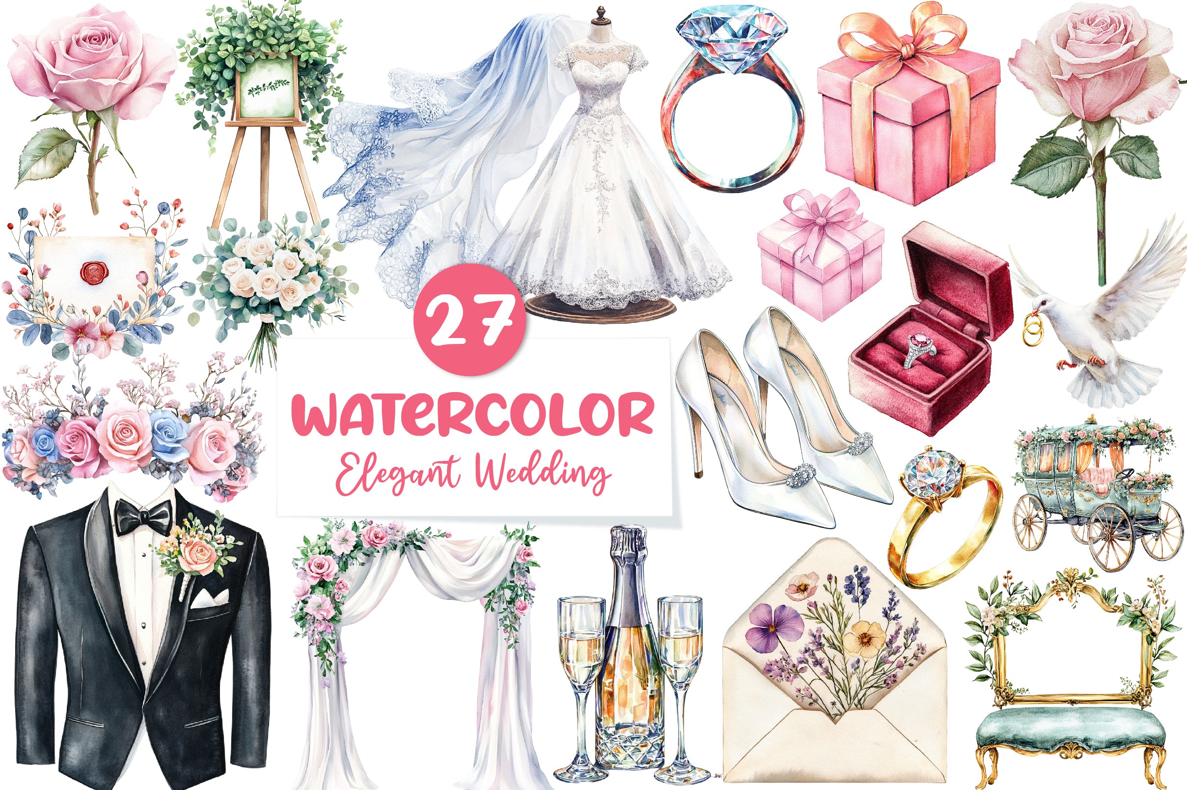 Elegant Wedding Clipart Bundle - CraftNest - Digital Crafting and Art
